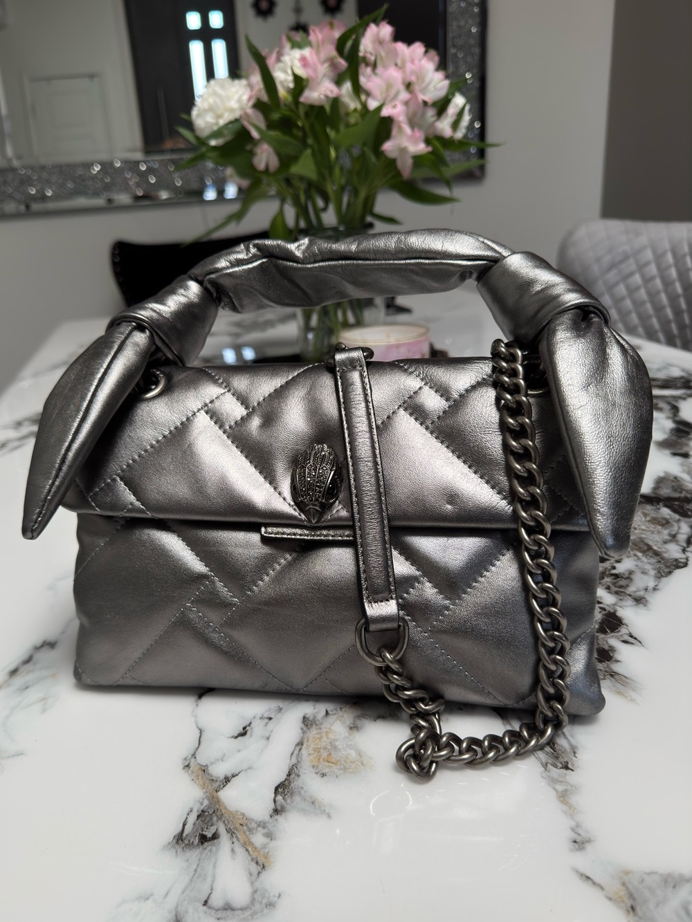 Kurt Geiger Metallic Top-Handle Shoulder Bag - Silver